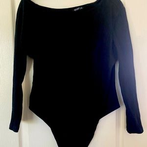 SHEIN XXL (smaller side) Black Ribbed off Shoulder Bodysuit NWOT